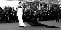CANNES, FRANCE - JULY 06: (EDITORS NOTE: Image has been converted to black and white.) Bella Hadid attends the "Annette" screening and opening ceremony during the 74th annual Cannes Film Festival on July 06, 2021 in Cannes, France. (Photo by Vittorio Zunino Celotto/Getty Images for Kering)
