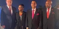 Defence minister Thandi Modise (second from left) with Russia’s ambassador to South Africa Ilya Rogachev (far left) at his residence on Thursday evening, 24 February 2022. (Photo: Supplied)