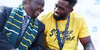 President Cyril Ramaphosa and Springbok captain Siya Kolisi laugh at the Union Buildings in Pretoria. 2 November 2023. (Photo: Gallo Images/Frennie Shivambu)