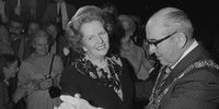The Mayor of Brighton John Blackman dances with British politician Margaret Thatcher (1925 - 2013), Prime Minister of the United Kingdom, in Brighton for the annual Conservative party conference, UK, 10th October 1984. (Photo by Fresco/Daily Express/Hulton Archive/Getty Images)