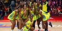 Nicole Dixon-Rochester of Jamaica (Player of the Match) with her team mates after their match against Trinidad and Tobago at Cape Town International Convention Centre, Court 1 on 2 August, 2023 in Cape Town, South Africa. (Photo: Shaun Roy/Gallo Images/Netball World Cup 2023)