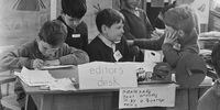 Pupils at John Hampden School working on their own newspaper in the classroom, High Wycombe, Buckinghamshire, 24th May 1967. The editors, Mark Pym and Stephen Doyle, are seen sat behind the desk. (Photo by Michael Stroud/Express/Hulton Archive/Getty Images)