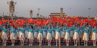 epa09314710 Participants rehearse before a celebration at Tiananmen Square marking the 100th founding anniversary of the Chinese Communist Party, in Beijing, China, 01 July 2021. China celebrates on 01 July the 100th anniversary of the founding of the ruling Communist Party of China (CCP).  EPA-EFE/ROMAN PILIPEY