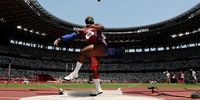 TOKYO, JAPAN - AUGUST 01:  Raven Saunders of Team United States competes in the Women's Shot Put Final on day nine of the Tokyo 2020 Olympic Games at Olympic Stadium on August 01, 2021 in Tokyo, Japan. (Photo by Cameron Spencer/Getty Images)