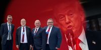 US President Donald Trump. (Photo: Samuel Corum / EPA-EFE) | Solidarity Movement members Jaco Kleynhans, Flip Buys, Dirk Hermann and Kallie Kriel. (Photo: X / @afriforum)
