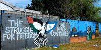 This mural in support of freedom and peace in Israel and Palestine overlooks an open field next to a bridge near Red Cross Hospital in Rondebosch. We could not identify the artist.(Photo: Masixole Feni)