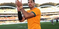 Rory Arnold of the Wallabies thanks fans after winning The Rugby Championship match between the Australian Wallabies and the South African Springboks at Adelaide Oval on August 27, 2022 in Adelaide, Australia. (Photo by Cameron Spencer/Getty Images)
