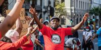 Members of the Intlungu yaseMatyotyombeni Movement, protest for service delivery outside the Western Cape legislature building in Cape Town on Monday, 10 May 2021. (Photo: Victoria O’Regan)