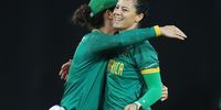 Marizanne Kapp of South Africa celebrates with Laura Wolvaardt after taking the wicket of Beth Mooney of Australia in game two of their Women’s One Day International series at North Sydney Oval on 7 February 2024. (Photo: Mark Metcalfe / Getty Images)