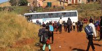 Youngsters from Dlozeyane Primary School head home after lessons. This is one of several schools in the immediate vicinity of the proposed Jindal mine. (Photo: Tony Carnie)