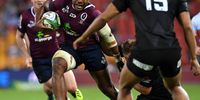 Samu Kerevi of the Reds (C) in action during the Round 12 Super Rugby match between the Queensland Reds and the Sunwolves at Suncorp Stadium in Brisbane, Queensland, Australia, 03 May 2019.  EPA-EFE/DAN PELED