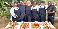 Kings Walden Kitchen staff: head chef Elizabeth Phokungwana, server and kitchen trainee Valentine Ramadzuli, owner and hotelier Bridget Hilton-Barber, chef Creasy Sono, F&B manager Lara Luis, server and kitchen trainee Walter Machethe. Photo: Kings Walden