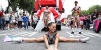 A parade participant dances during the 2023 WeHo Pride Parade in West Hollywood, California, USA, 04 June 2023.  EPA-EFE/CAROLINE BREHMAN