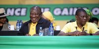 Newly-appointed deputy president Paul Mashatile and President Cyril Ramaphosa share the stage at Narec following a tough leadership race at the ANC's 55th national conference in Johannesburg, South Africa on 19 December 2022. (Photo: Leila Dougan)