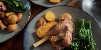 Dinner for Tannie M: lamb shanks slow cooked with kapokbos, honeybush and lime juice. (Photo: Tony Jackman)<br>