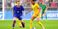 CINCINNATI, OHIO - SEPTEMBER 21: Linda Motlhalo #10 of South Africa controls the ball while Emily Sonnett #14 of the United States defends during the first half of of the international friendly match at TQL Stadium on September 21, 2023 in Cincinnati, Ohio. (Photo by Jason Mowry/Getty Images)