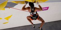 TOKYO, JAPAN - AUGUST 06: Brooke Raboutou of Team The United States of America  during the Sport Climbing Women's Combined Final on day fourteen of the Tokyo 2020 Olympic Games at Aomi Urban Sports Park on August 06, 2021 in Tokyo, Japan. (Photo by Jeff Roberson - Pool/Getty Images)