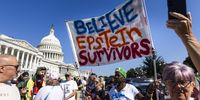 Supporters of survivors of the Jeffrey Epstein and Ghislaine Maxwell sex-trafficking scandal gather outside the US Capitol in Washington, DC, USA, 03 September 2025. On 02 September the House Oversight Committee released 33,000 pages of documents on the scandal that they received from the Department of Justice.  EPA/JIM LO SCALZO