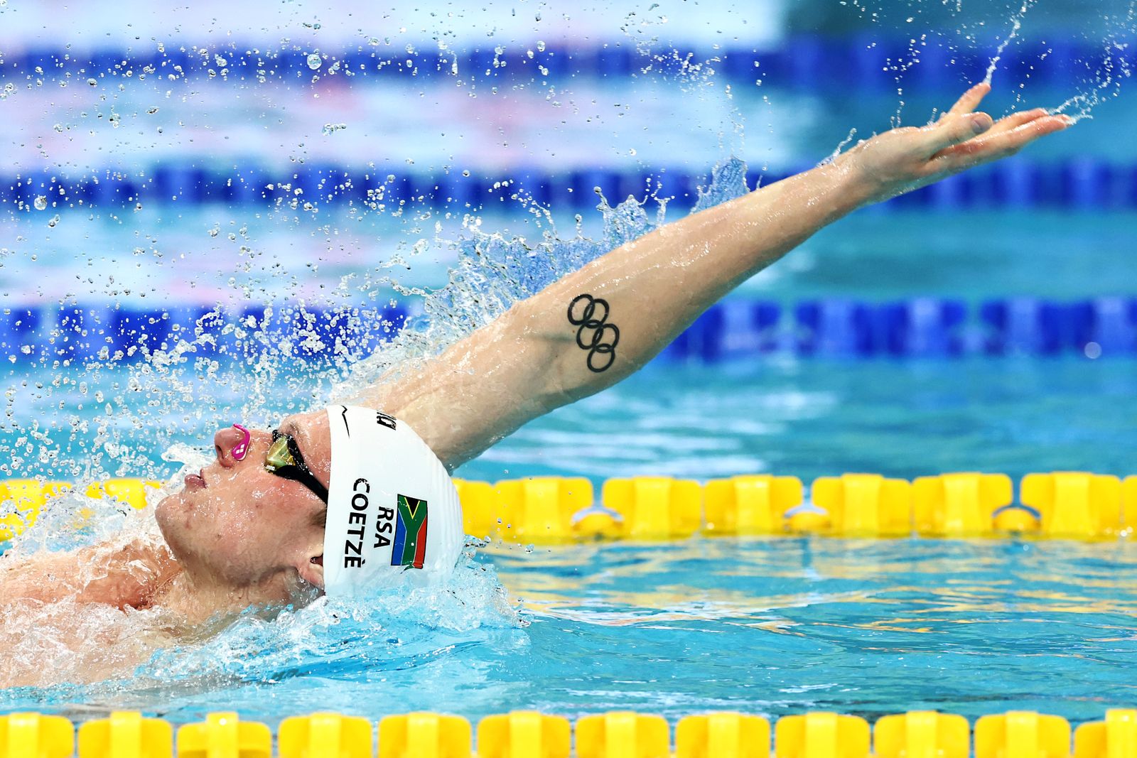 Pieter Coetze of South Africa competes in the men’s 100m backstroke heats during day three of the World Aquatics Swimming World Cup 2024 Singapore Stop at the O