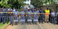 Police did not allow EFF members near the gates of the Presidential Guest House in Pretoria. (Photo: Felix Dlangamandla)