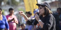 De Lille addressed hundreds of children and community members in Afrikaans saying that even though the environment in the Uitsig community is not ideal, those in the community who want a quiet spot to read should be given an opportunity to do so. Photo: Leila Dougan.