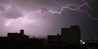 Lightning flashes across the sky during a thunderstorm in Sana'a, Yemen, 18 May 2023. Heavy rains have persisted across most of Yemen's western parts over the past few weeks.  EPA-EFE/YAHYA ARHAB