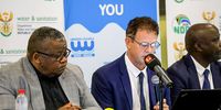 eThekwini City Manager Musa Mbhele (left), Director-General of the National Department of Water and Sanitation Sean Phillips and uMngeni - uThukela Water Board acting Chief Executive Sipho Manana at a media briefing in Durban on Friday.  (Photo: Ethekwini Municipality)