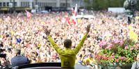 Danish rider Jonas Vingegaard of team Jumbo-Visma, winner of the 110th edition of the Tour de France, is celebrated by fans in front of City Hall in Copenhagen, Denmark, 26 July 2023. Vingegaard won the Tour de France 2023 on 24 July, and will be honored at the Copenhagen City Hall for his second Tour win.  EPA-EFE/Thomas Sjoerup 