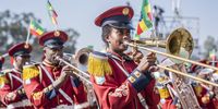 epa09569377 The Ethiopian Republican Marching band performs during a rally held to show support for the government and the Ethiopian National Defense Force (ENDF), in their effots against the Tigray Peoples Liberation Front (TPLF) and Oromo Liberation Army (OLA), in Addis Ababa, Ethiopia, 07 November 2021. According to a report released 03 November 2021 by the UN high commission for Human Rights, war crimes and other crimes against humanity have been conducted by both sides in the year long bloody civil war. A nationwide state of emergency has been declared in Ethiopia following advances south through the Amhara region towards the capital city Addis Ababa by the TPLF.  EPA-EFE/STR