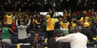A group of voting delegates arrives at the ICC in Durban in high spirits<br>Picture: Mandla Langa