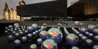 Bubblesque by Atelier Sisu on display at 'River of Light,' an illuminated outdoor art trail in Liverpool, Britain, 24 October 2024. The exhibition trail features 12 large-scale light installations based on the theme of 'play.'  EPA-EFE/ADAM VAUGHAN