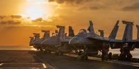 US Navy aircraft on the flight deck of the aircraft carrier USS Abraham Lincoln.
