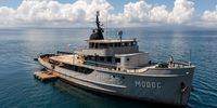 The ocean-conservation ship called the Modoc, which carried reporters to visit Chinese ships, was arrested on 14 July 2022. 6 February 2022 (Photo: Ben Blankenship/The Outlaw Ocean Project)