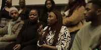 Pap Culture's Bongeka Masango, Nwabisa Mda and Thembe Mahlaba answer questions from aspiring and upcoming Youtubers at the Cape Town leg of the YoutubeZA Tour. Photo taken on 19 September 2018 at University of Cape Town. By Hlumela Dyantyi.