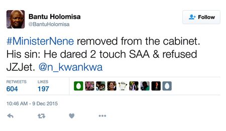 Axing of Nene: SA's Twittersphere voices country's fear and loathing