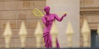 A Venus de Milo with a tennis racket is part of the group of sculptures for the installation 'Beauty and Gesture' by french artist Laurent Perbos on the steps of the French National Assembly for the duration of the Paris 2024 Olympic and Paralympic Games, in Paris France, 02 April 2024. Each sculpture represents the Venus de Milo performing an Olympic sport. The installation will be on view from 02 April through 22 September.  EPA-EFE/TERESA SUAREZ