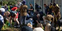 Volunteers clean up the garden at the Gelvandale High School hostel. (Photo: Deon Ferreira)