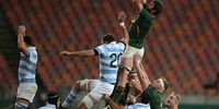 Lood de Jager of South Africa wins the lineout during the Castle Lager Rugby Championship match between South Africa and Argentina at Nelson Mandela Bay Stadium on August 14, 2021 in Gqeberha, South Africa. (Photo: Richard Huggard/Gallo Images)