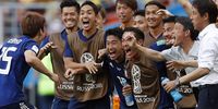 Yuya Osako of Japan (L) celebrates with teammates after scoring the 2-1 during the FIFA World Cup 2018 group H preliminary round soccer match between Colombia and Japan in Saransk, Russia, 19 June 2018. EPA-EFE/RUNGROJ YONGRIT