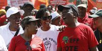 Left: Former president Jacob Zuma's daughter, Duduzile Zuma, sharing a light moment with EFF leader Julius Malema at the shutdown march in Pretoria, on Monday, 20 March 2023. (Photo: Felix Dlangamandla)
