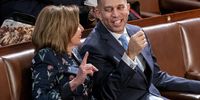 Former Speaker of the House Nancy Pelosi (left) with House Democratic Leader Hakeem Jeffries (right) in the House chamber on the fourth day of the House Speaker elections on Capitol Hill in Washington, DC, US on 6 January 2023. (Photo: EPA-EFE / Str)
