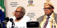 Social Development Minister Sisisi Tolashe and Deputy Minister Ganief Hendricks deliver a press briefing, 27 November 2024, following a portfolio committee meeting addressing the allegations of vulnerabilities in SASSA's IT system. (Photo: Nicola Amon)