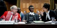 From left, Professor of International Law John Dugard, lawyer Tembeka Ngcukaitobi and lawyer Adila Hassim, ahead of the hearing of the genocide case against Israel brought by South Africa, at the International Court of Justice in The Hague, The Netherlands, on 12 January, 2024. (Photo: EPA-EFE / Remko de Waal)