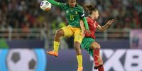 Refiloe Jane of South Africa and Nahla Elodie Nakkach of Morocco compete in the air during the 2022 Women’s Africa Cup of Nations final at Prince Moulay Abdellah Stadium in Rabat on 23 July 2022. (Photo: Ryan Wilkisky / BackpagePix)