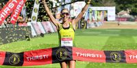 Gerda Steyn wins the womens 2024 Comrades Marathon race during the Comrades Marathon finishing at Hollywoodbets Scottsville Racecourse on June 09, 2024 in Pietermaritzburg, South Africa. (Photo by Darren Stewart/Gallo Images)