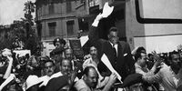 Then president of Egypt, Gamal Abdel Nasser, greets supporters in Cairo after announcing the Suez Canal Company, 1 August 1. Nasser’s independent nationalism made him Britain’s bête noire in the Middle East. (Photo: WikiCommons)