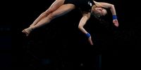 TOKYO, JAPAN - AUGUST 05: Iuliia Timoshinina of Team ROC competes in the Women's 10m Platform Semifinal on day thirteen of the Tokyo 2020 Olympic Games at Tokyo Aquatics Centre on August 05, 2021 in Tokyo, Japan. (Photo by Clive Rose/Getty Images)
