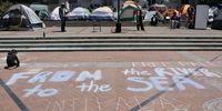 Students at the University of California Berkeley (UC Berkeley) occupy an encampment in front of Sproul Hall, the campus administration building, as they protest UC Berkeley’s investment ties to Israel in Berkeley, California, USA, 26 April 2024. The Pro-Palestinian student protesters state the occupation of the encampment will continue until the school meets their demands by divesting in Israel.  EPA-EFE/JOHN G. MABANGLO