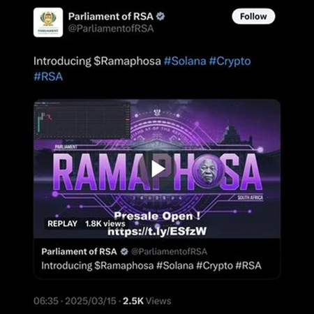 SA Parliament's social media accounts hacked  to promote the launch of $Ramaphosa token