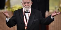 South African playwright Athol Fugard gestures to the audience after he gave a speech during the awards ceremony of the 26th Praemium Imperiale in  Tokyo, Japan, 15 October 2014. The Praemium Imperiale is a global arts prize awarded annually by the Japan Art Association. Five laureates are nominated in the fields of Painting, Sculpture, Architecture, Music and Theatre/Film. For its 26th edition, the Praemium Imperiale awards have been given to French painter Martial Raysse, Italian sculptor Giuseppe Penone, US architect Steven Holl, South African playwright Athol Fugard and Estonian-born composer Arvo Part.  EPA/FRANCK ROBICHON
